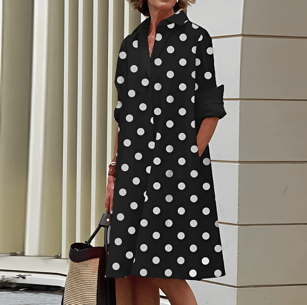 Elegant Shirt Dress with Three-Quarter Sleeves