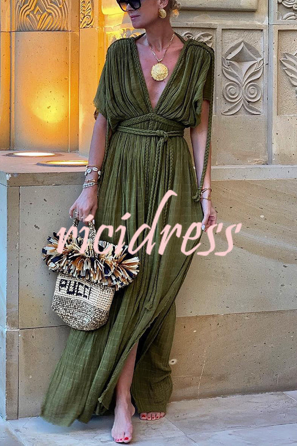 Elegant Greek-Inspired Maxi Dress with Braids