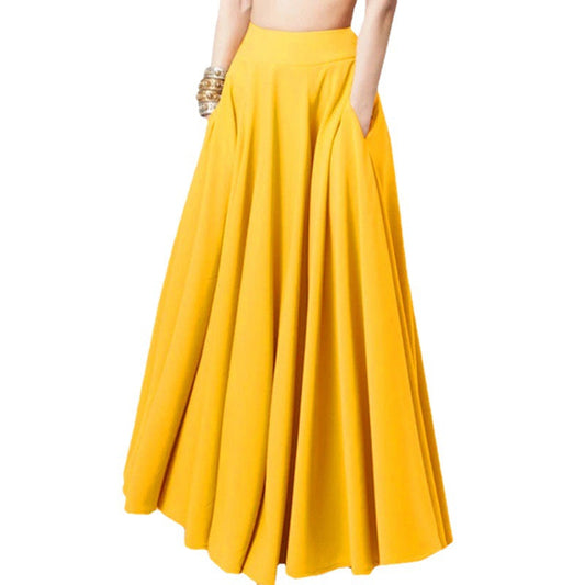 Elegant Solid Color Midi Pleated Skirt