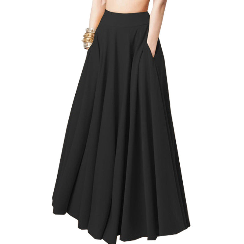 Elegant Solid Color Midi Pleated Skirt
