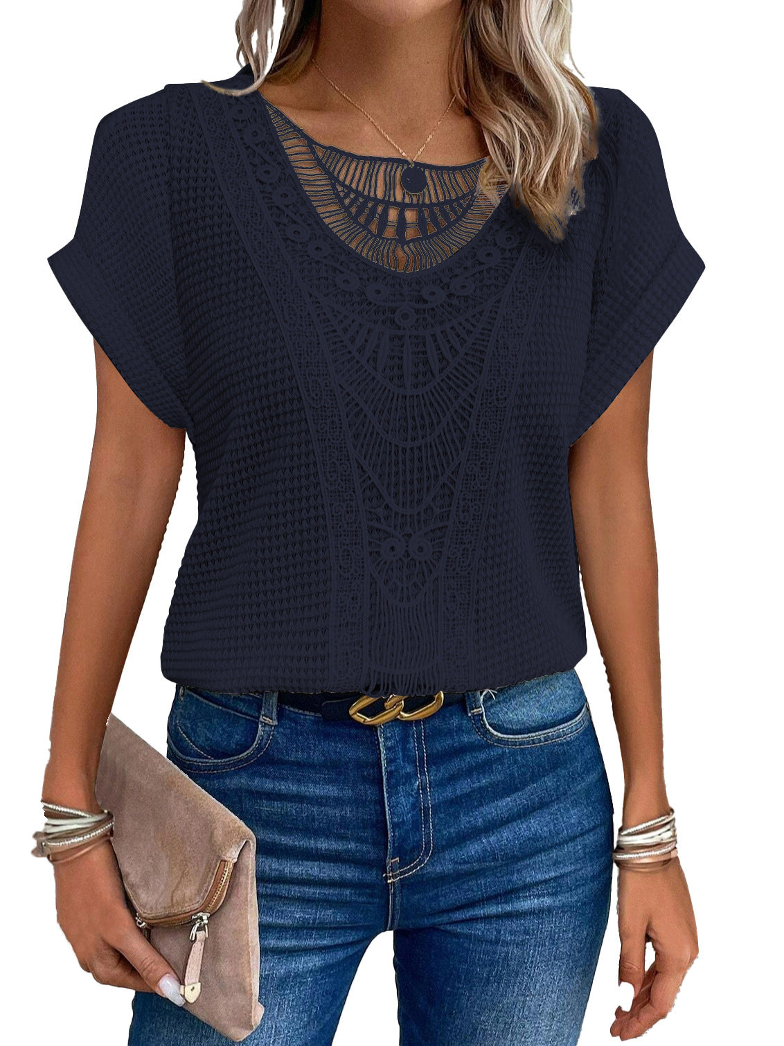 Elegant Lace Patchwork Women's T-Shirt