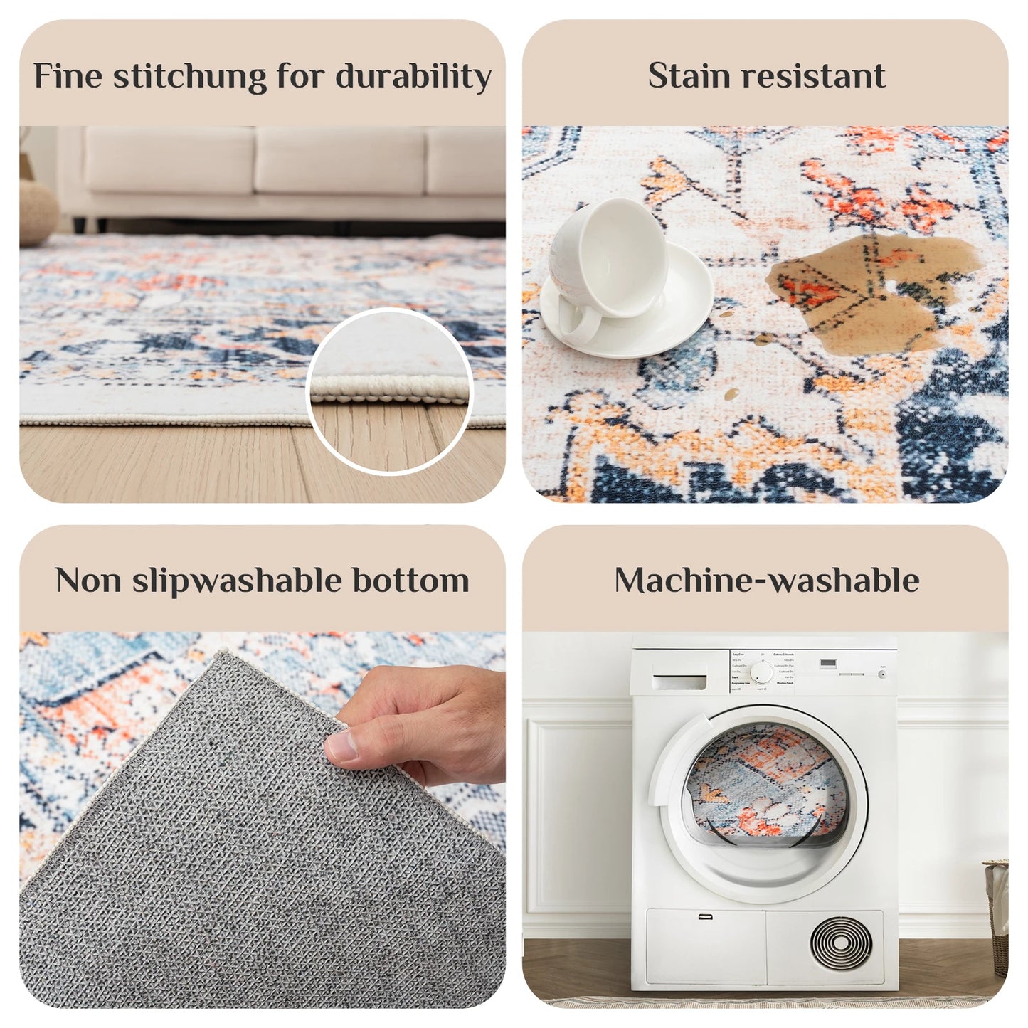 Vintage Washable Area Boho Rug