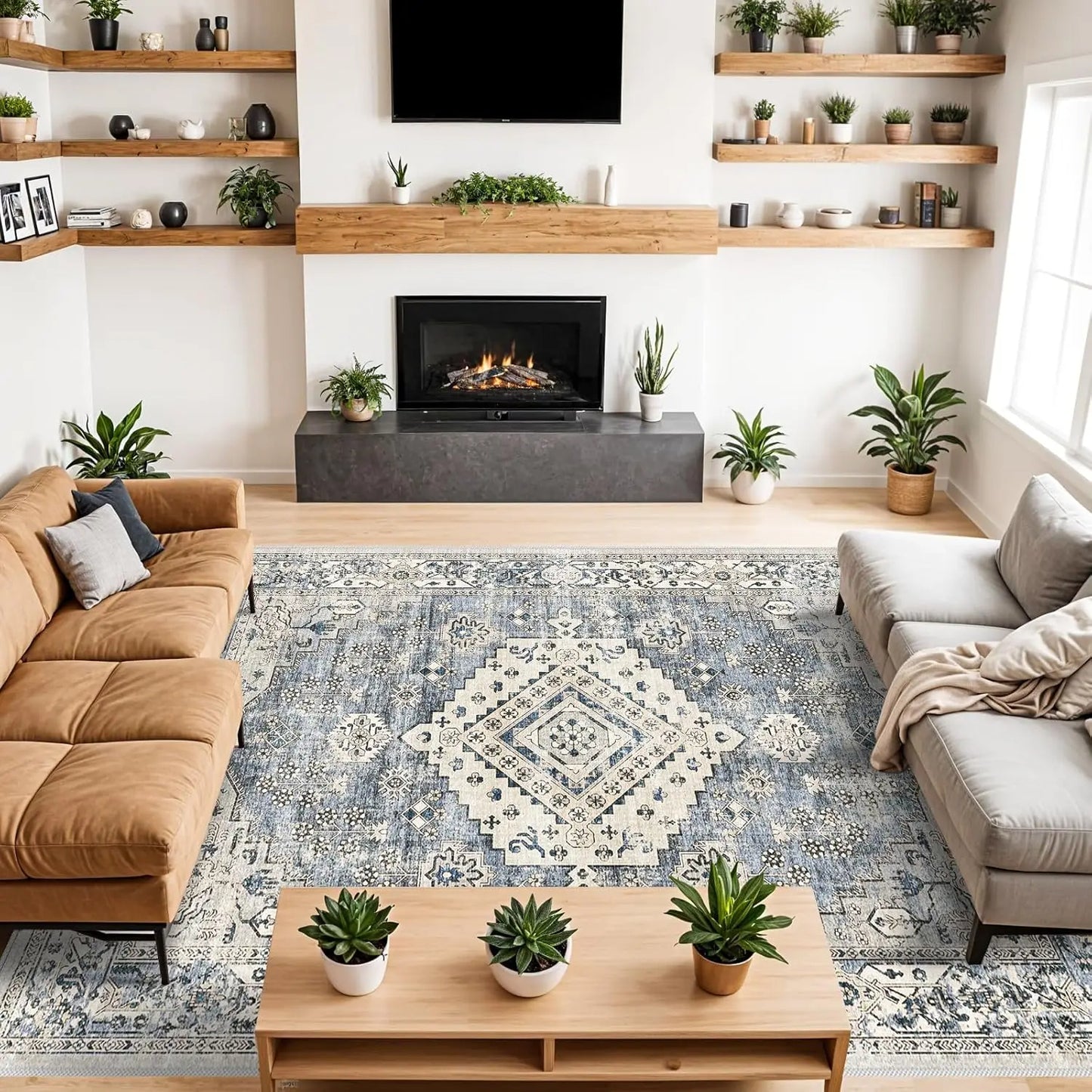 Distressed Washable Large Area Boho Rug