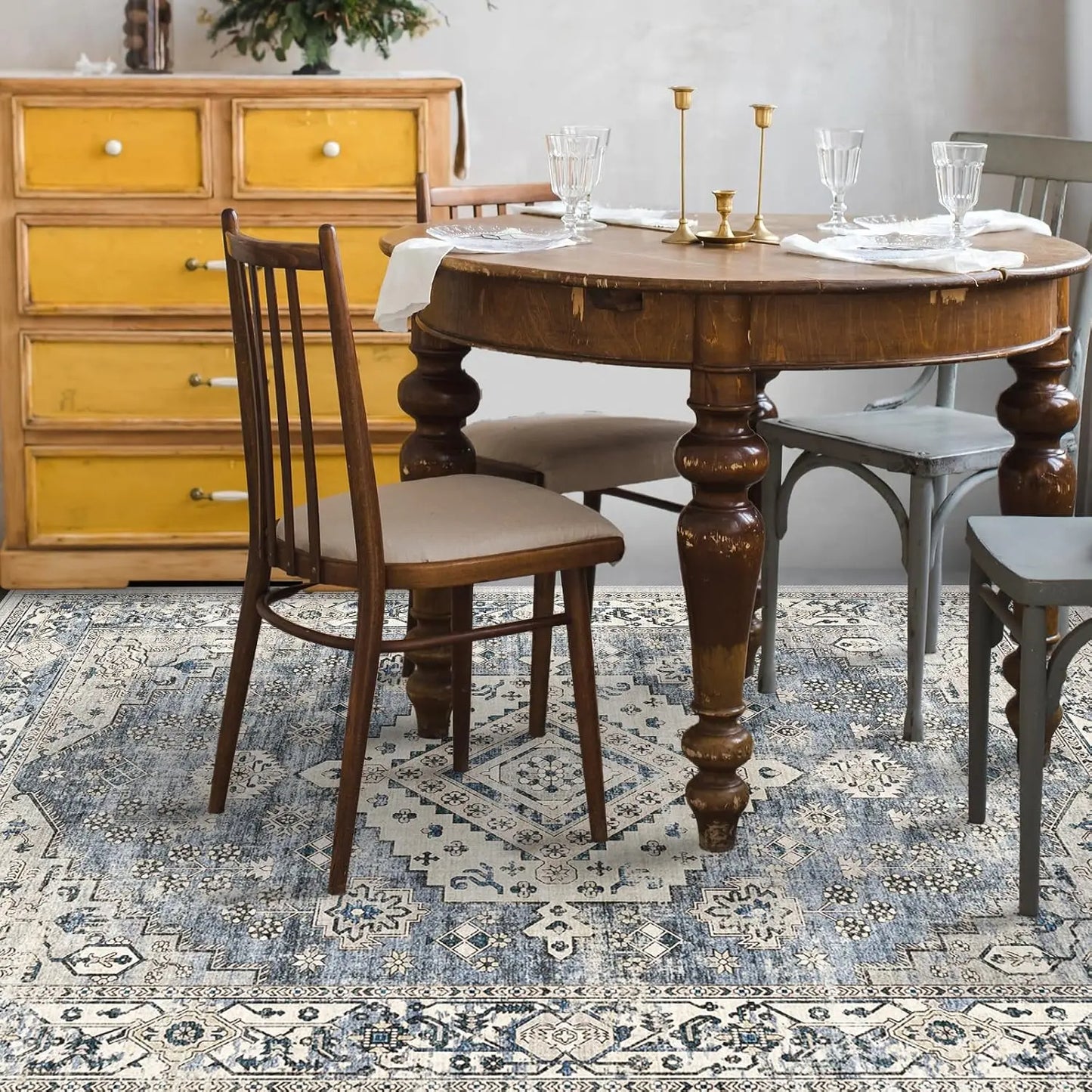 Distressed Washable Large Area Boho Rug