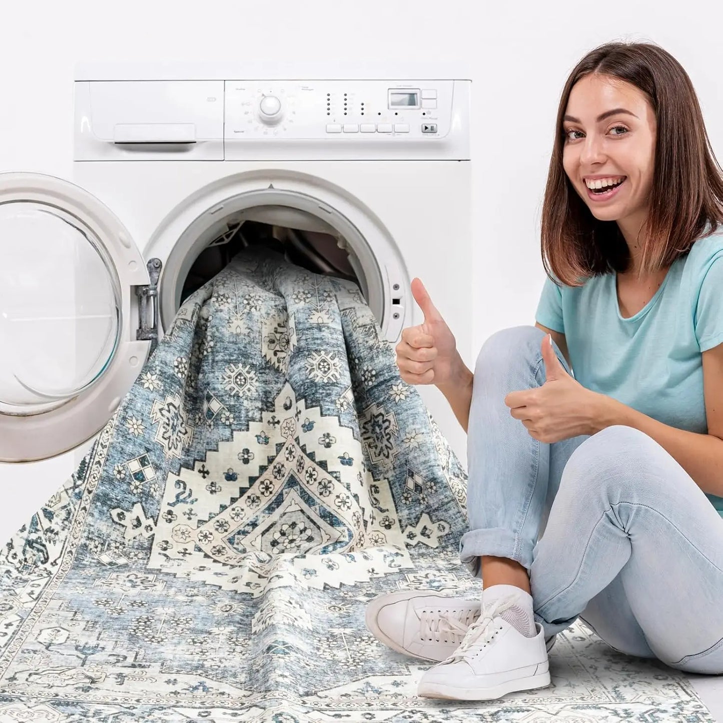 Distressed Washable Large Area Boho Rug