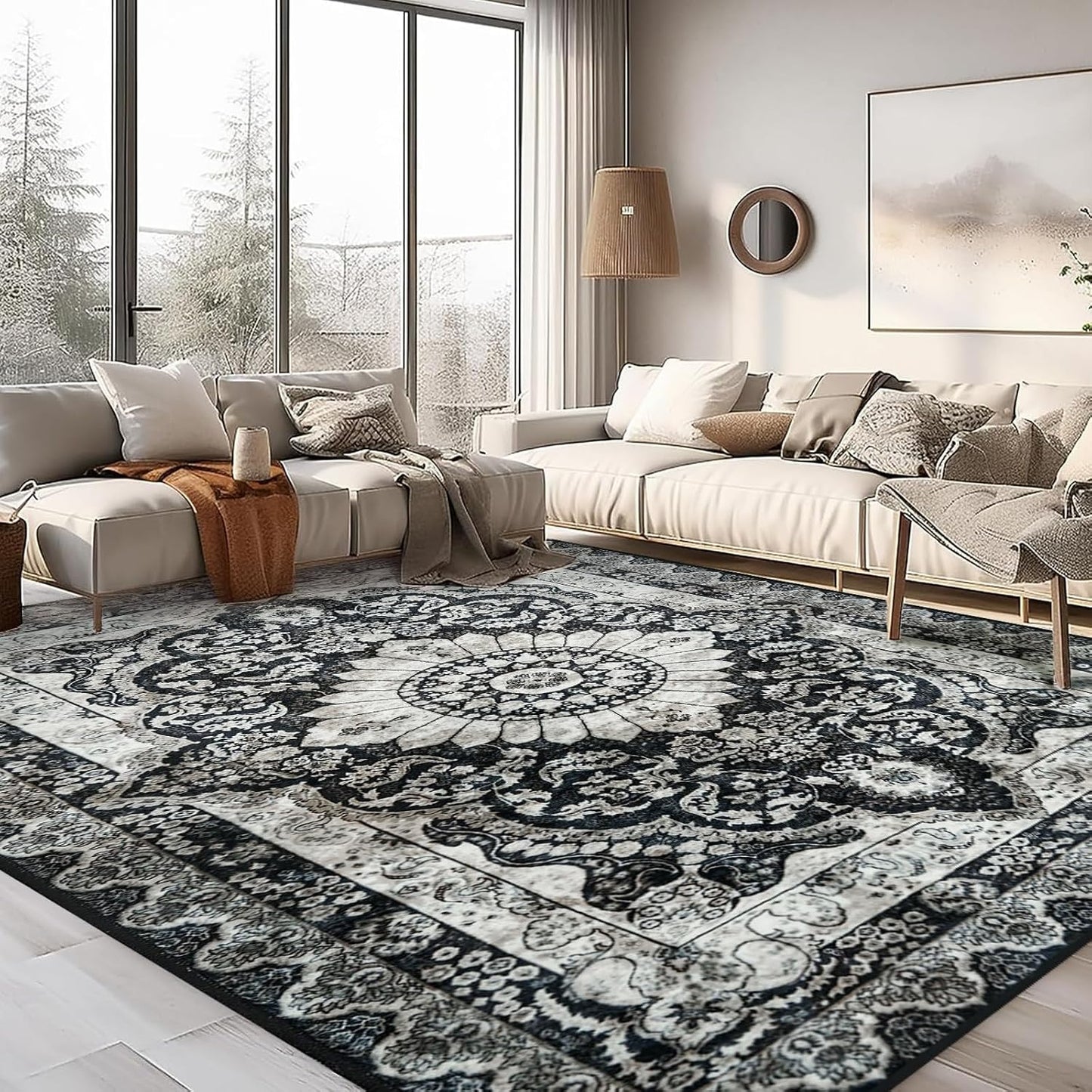 Noir Luxe Washable Boho Rug