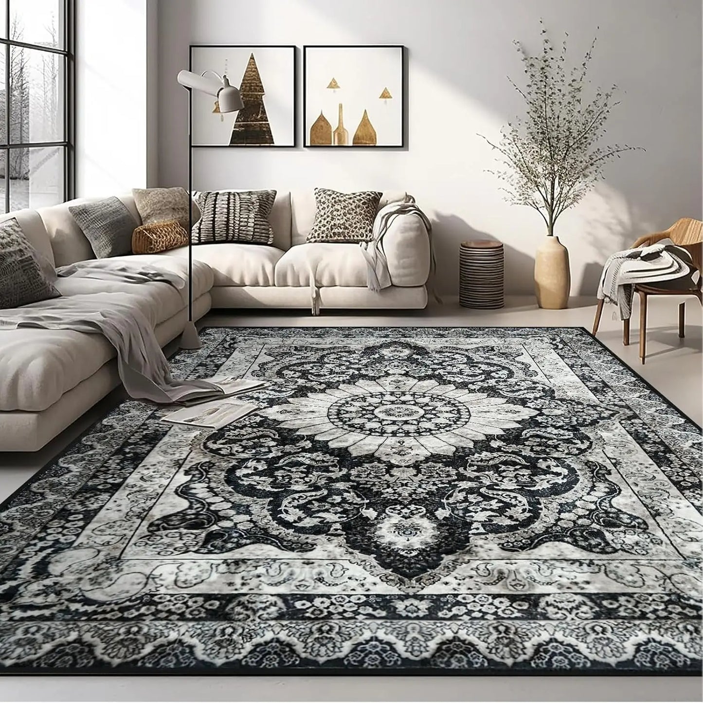 Noir Luxe Washable Boho Rug