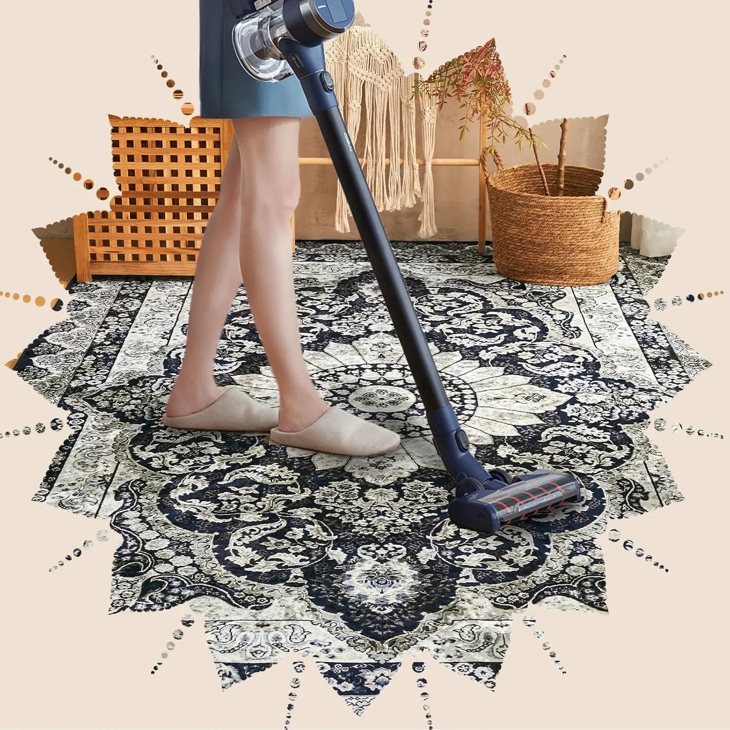 Noir Luxe Washable Boho Rug