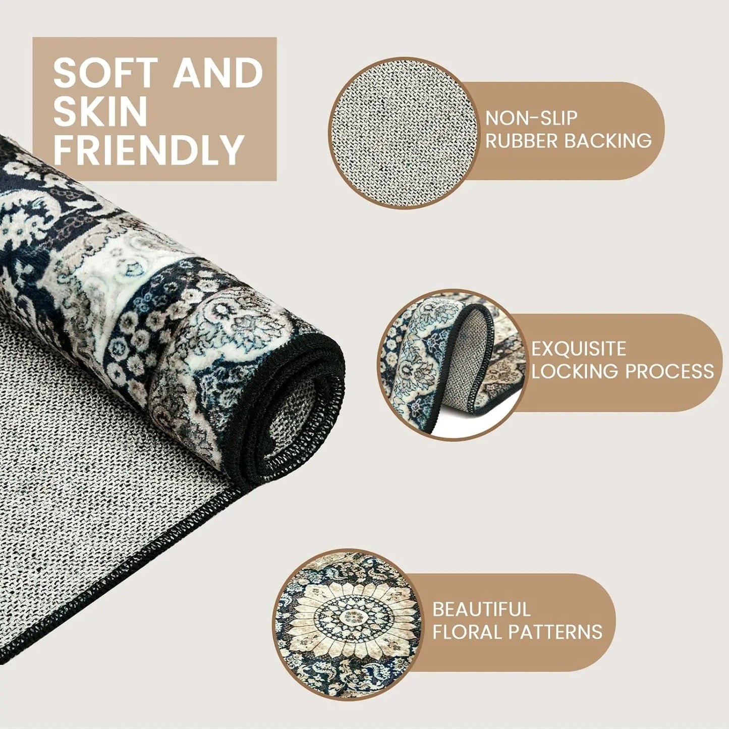 Noir Luxe Washable Boho Rug