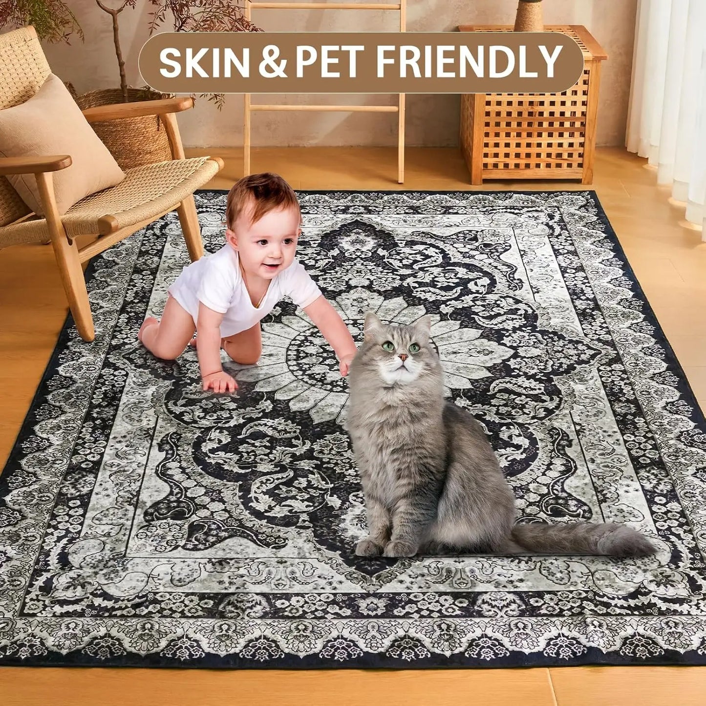 Noir Luxe Washable Boho Rug