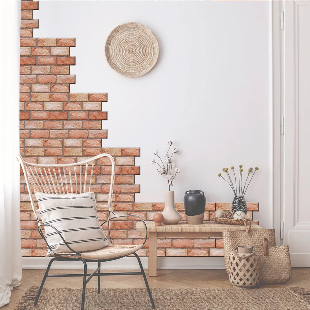 Rustic Brick 3D Wall Stickers – Pack of 10