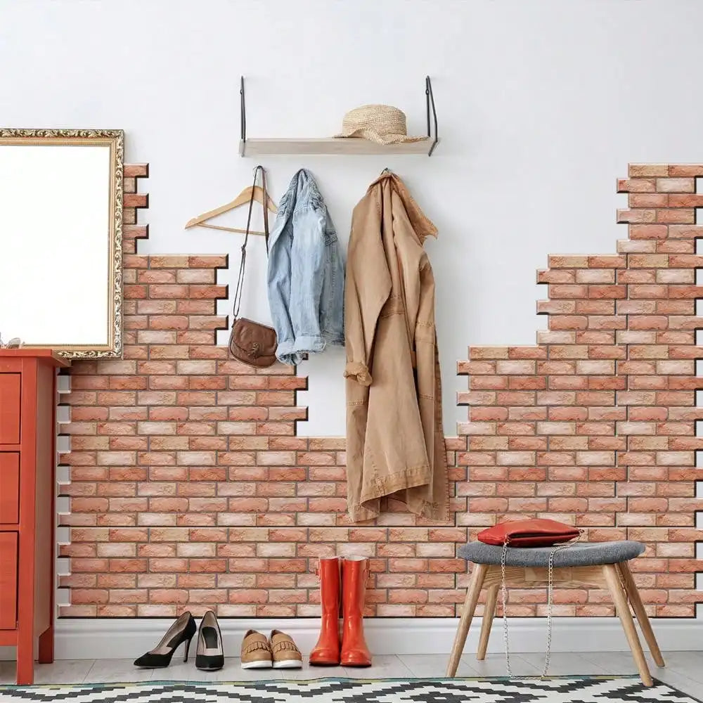 Rustic Brick 3D Wall Stickers – Pack of 10