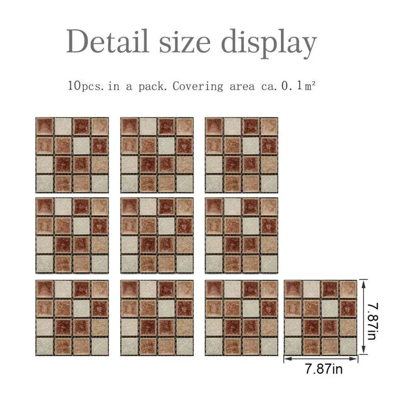 Mosaic 3D Self-Adhesive Wall Tiles – Pack of 10