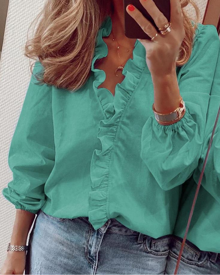 Elegant Ruffled V-Neck Blouse for Comfort