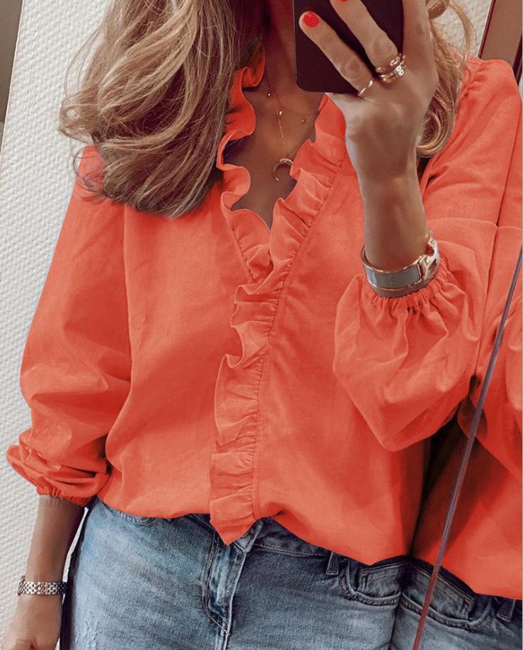 Elegant Ruffled V-Neck Blouse for Comfort