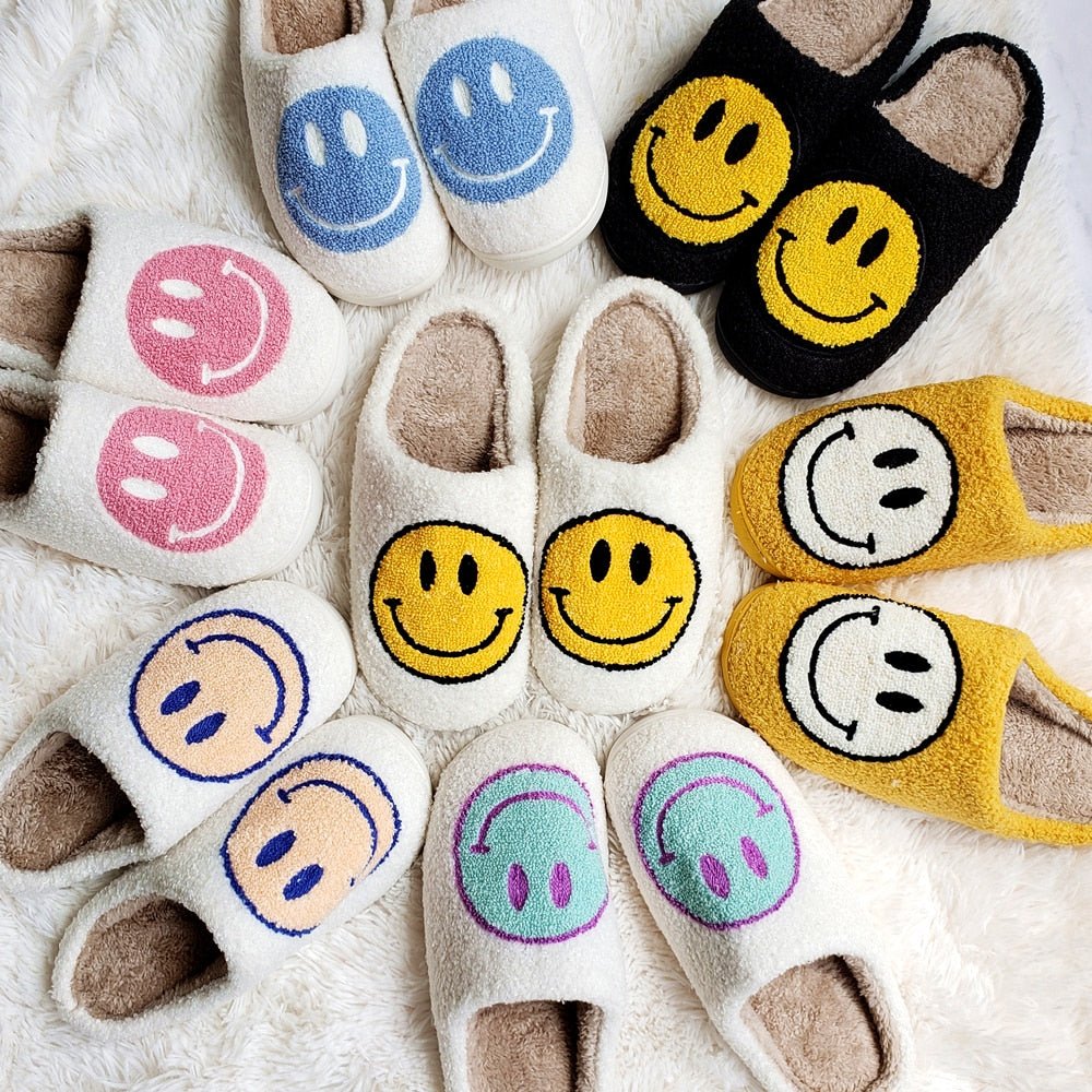 Cozy Smiley Face Plush Fur Slippers