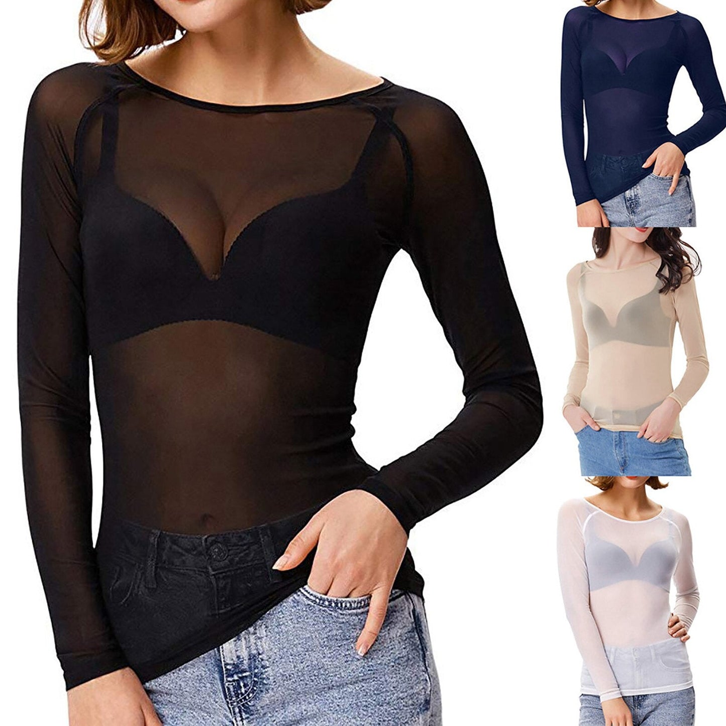 Chic Black Long-Sleeved Mesh Top